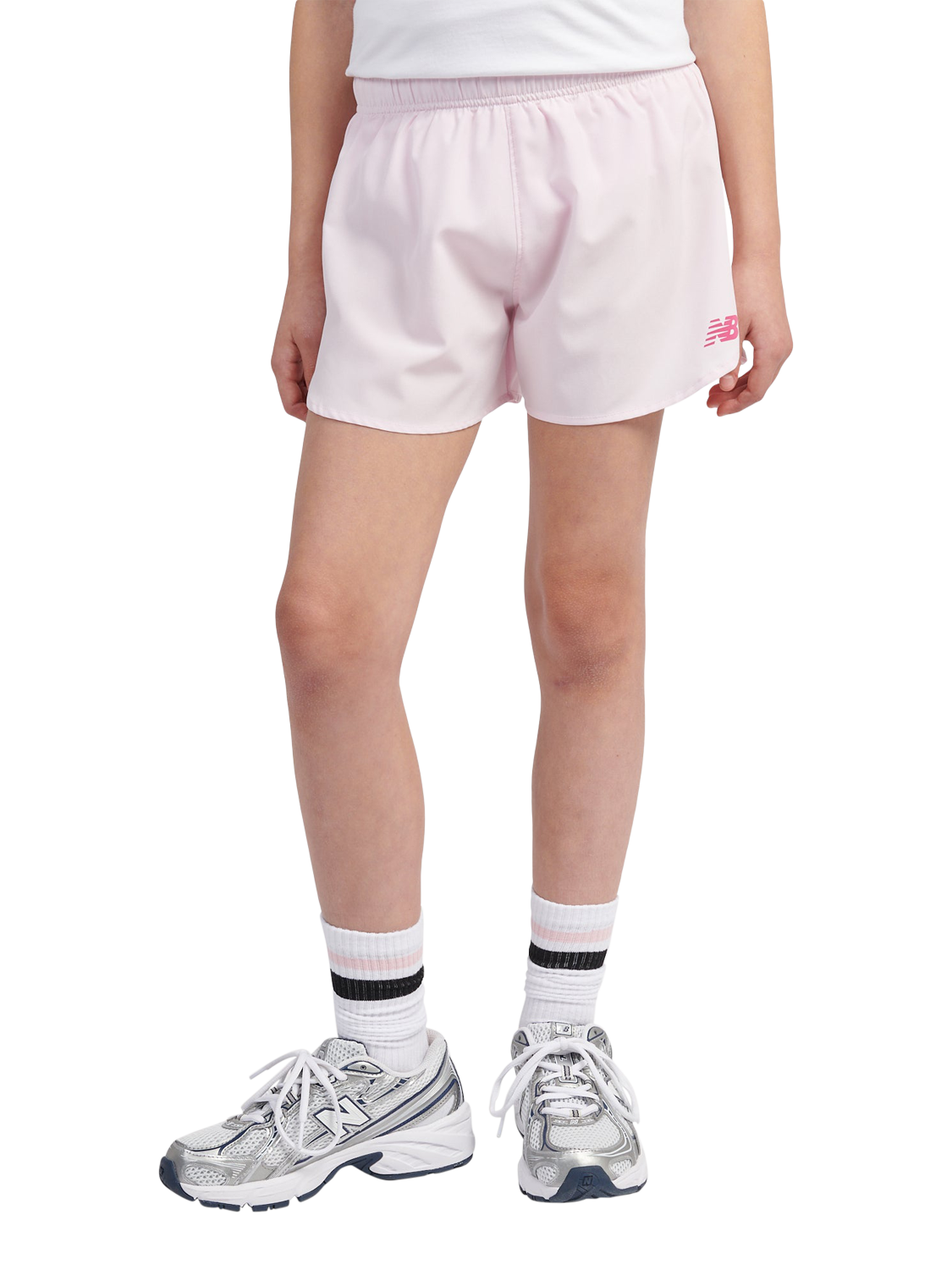 Product image 1 of 10, which shows New Balance Kids' Athletics Woven Shorts, Light Raspberry, 7-8 years
