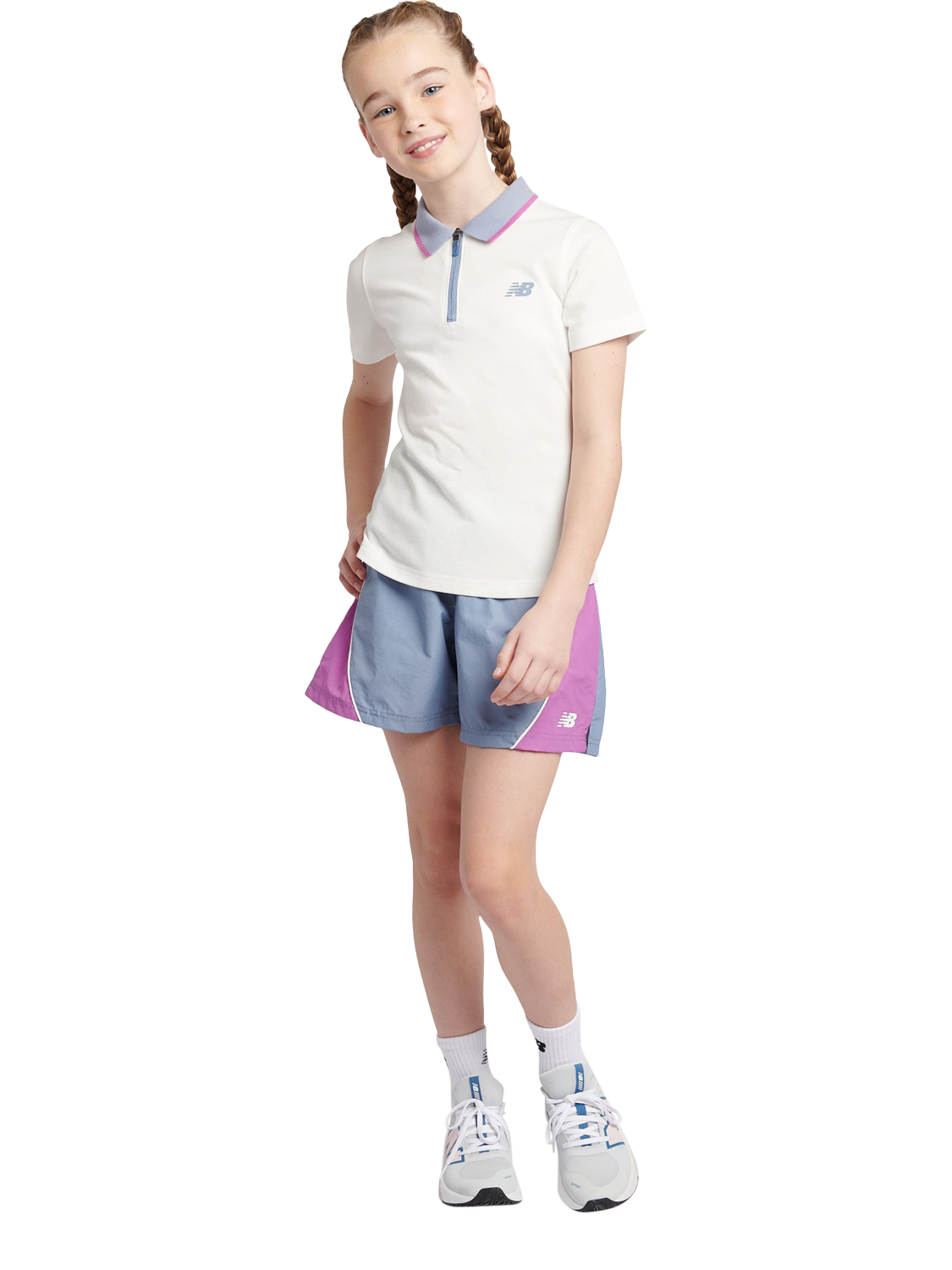 Product image 5 of 9, which shows New Balance Kids' Panelled Woven Track Shorts, Dusk Shower, 7-8 years