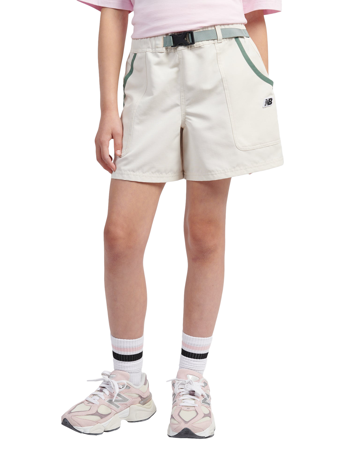 Product image 1 of 8, which shows New Balance Kids' Premium Zip Pocket Shorts, Linen, 7-8 years