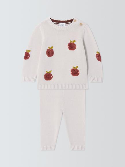 John Lewis Baby Apple Knitted Jumper and Trousers Set, Grey, Grey