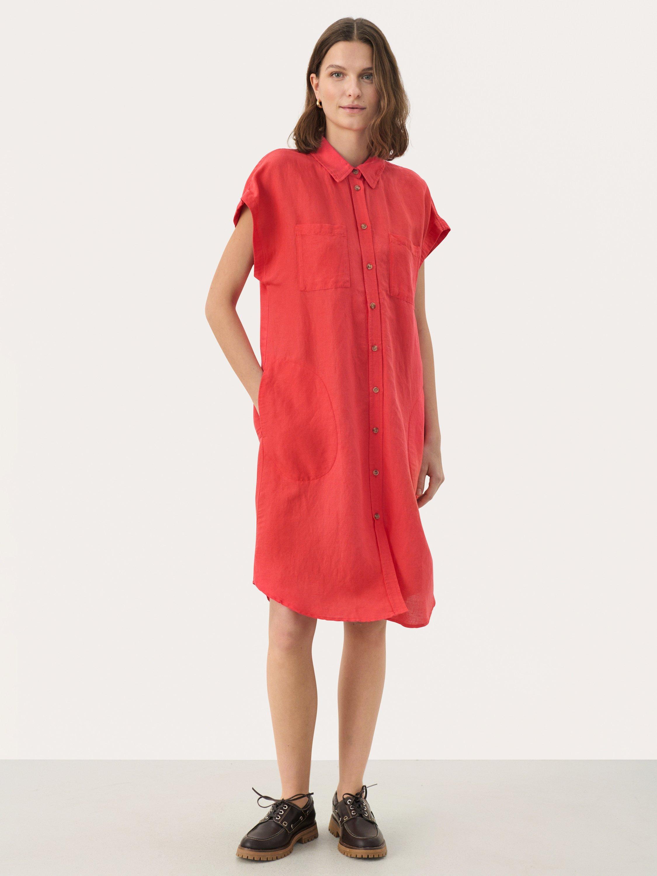 Product image 1 of 6, which shows Part Two Ellena Linen Blend Midi Shirt Dress, Bittersweet, 12