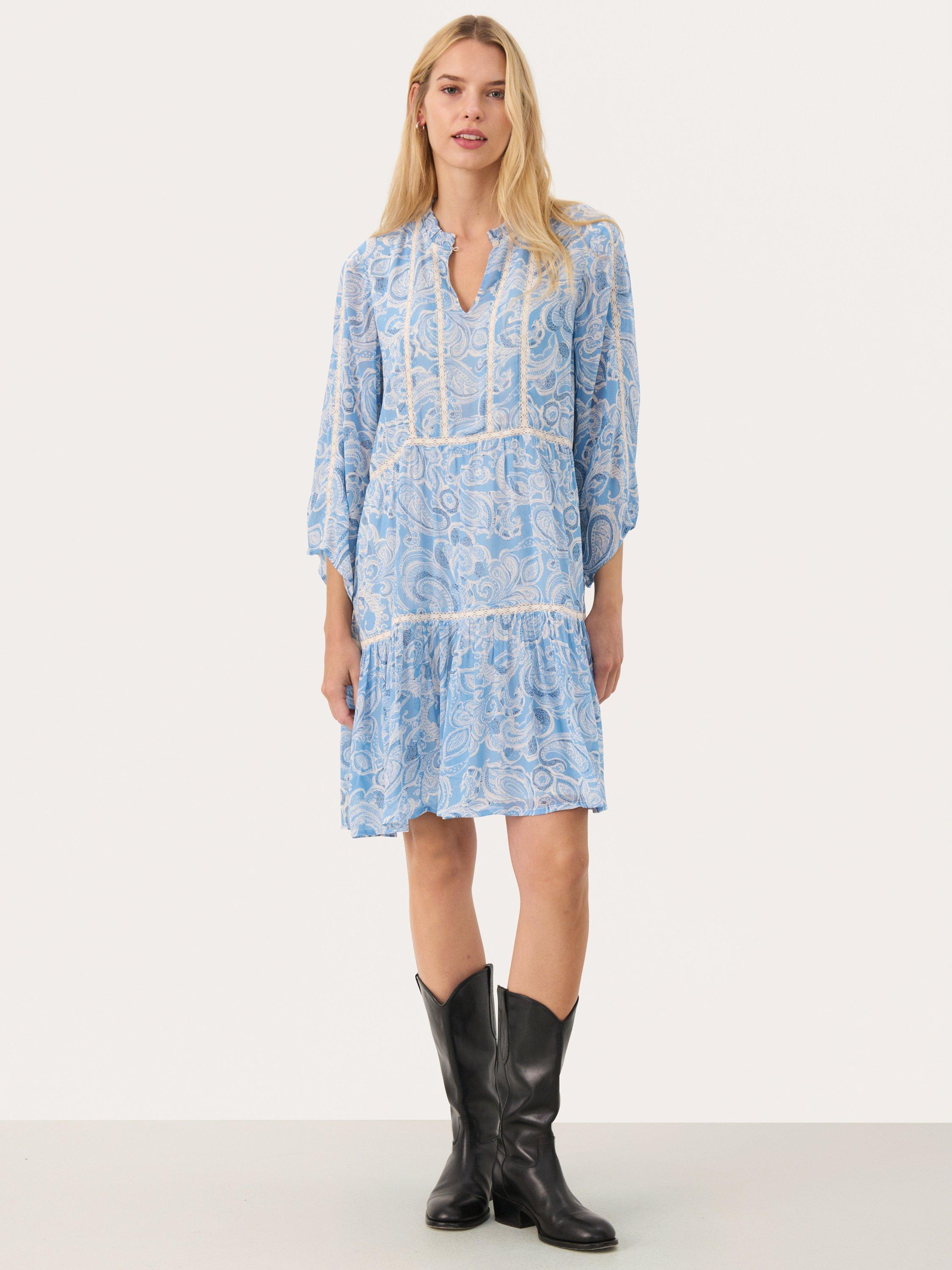 Product image 1 of 4, which shows Part Two Nibi Paisley Tiered Dress, Silver Lake, 8