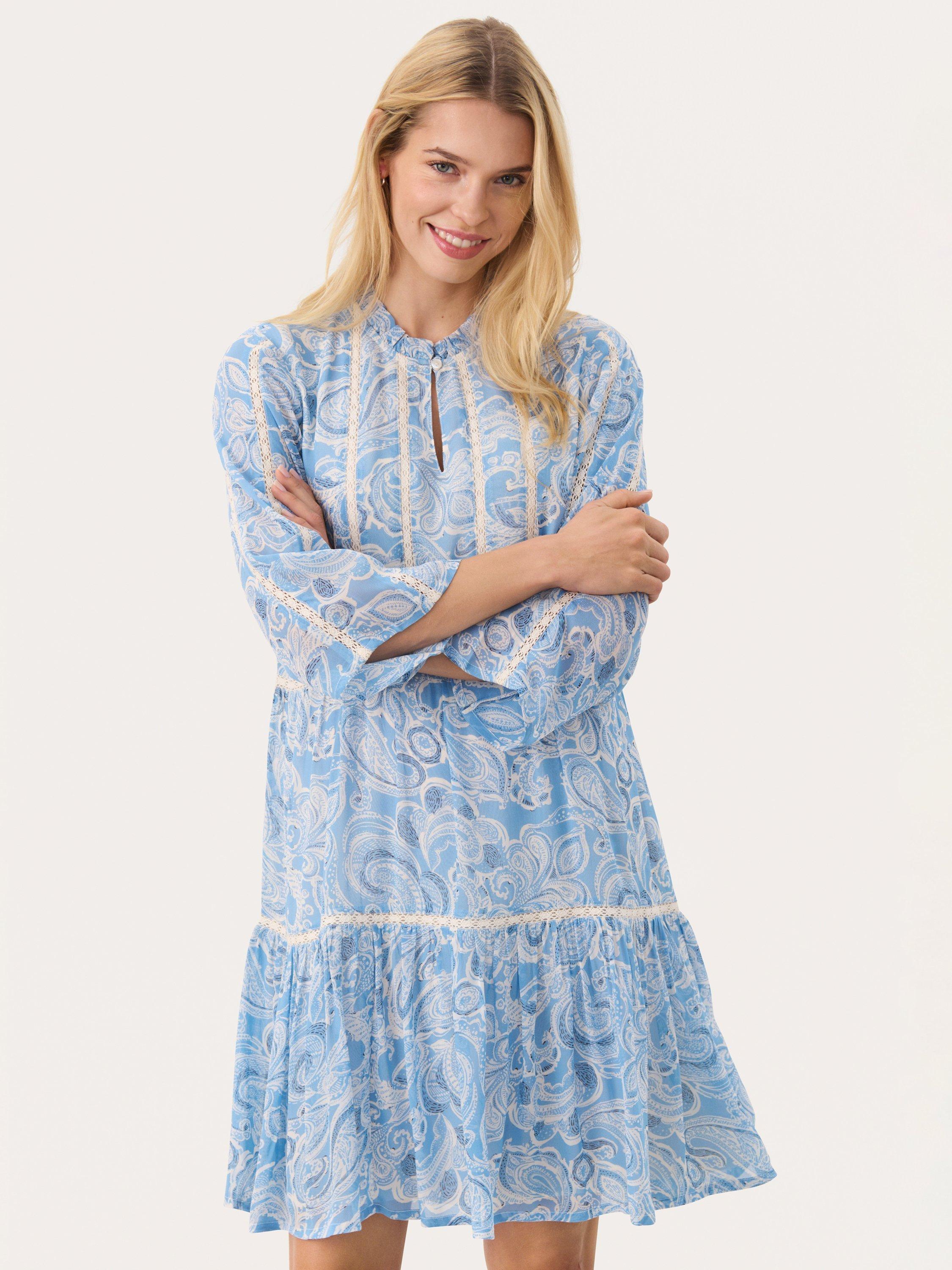 Product image 3 of 4, which shows Part Two Nibi Paisley Tiered Dress, Silver Lake, 8