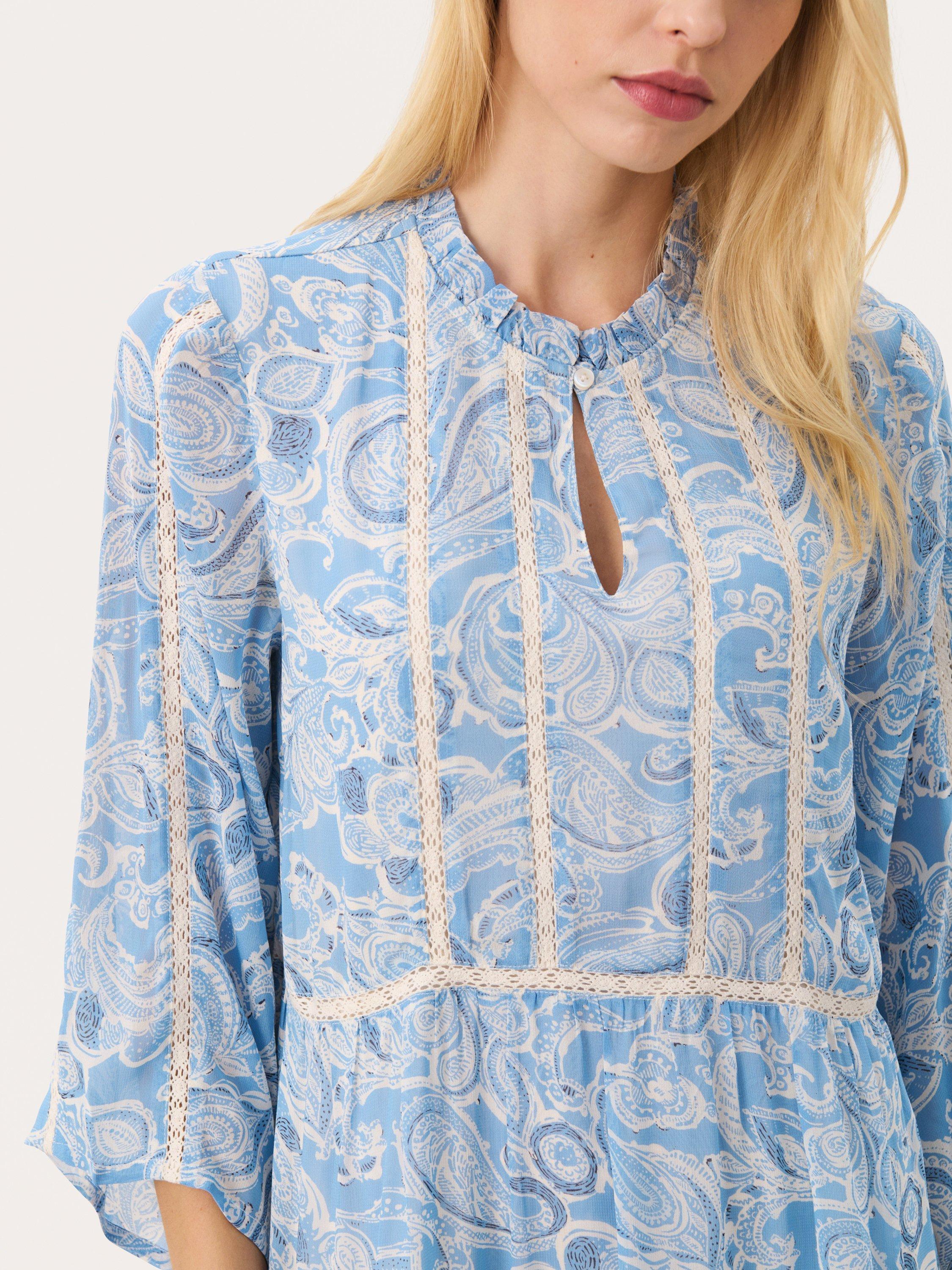 Product image 4 of 4, which shows Part Two Nibi Paisley Tiered Dress, Silver Lake, 8