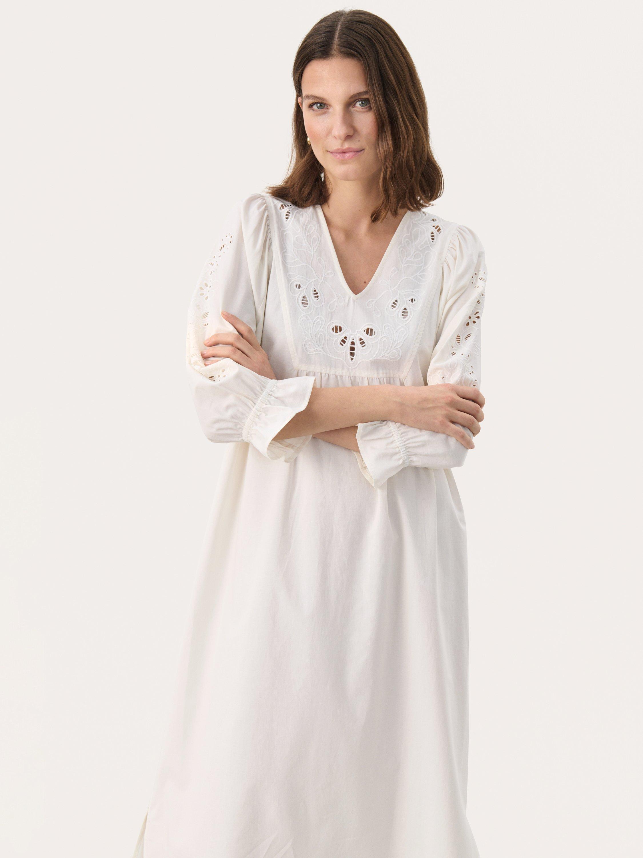 Product image 3 of 6, which shows Part Two Nura Embroidered Dress, Eggnog, 12