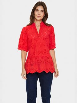 Saint Tropez Geleksa Embroidered V-Neck Top, Flame Scarlet, Flame Scarlet