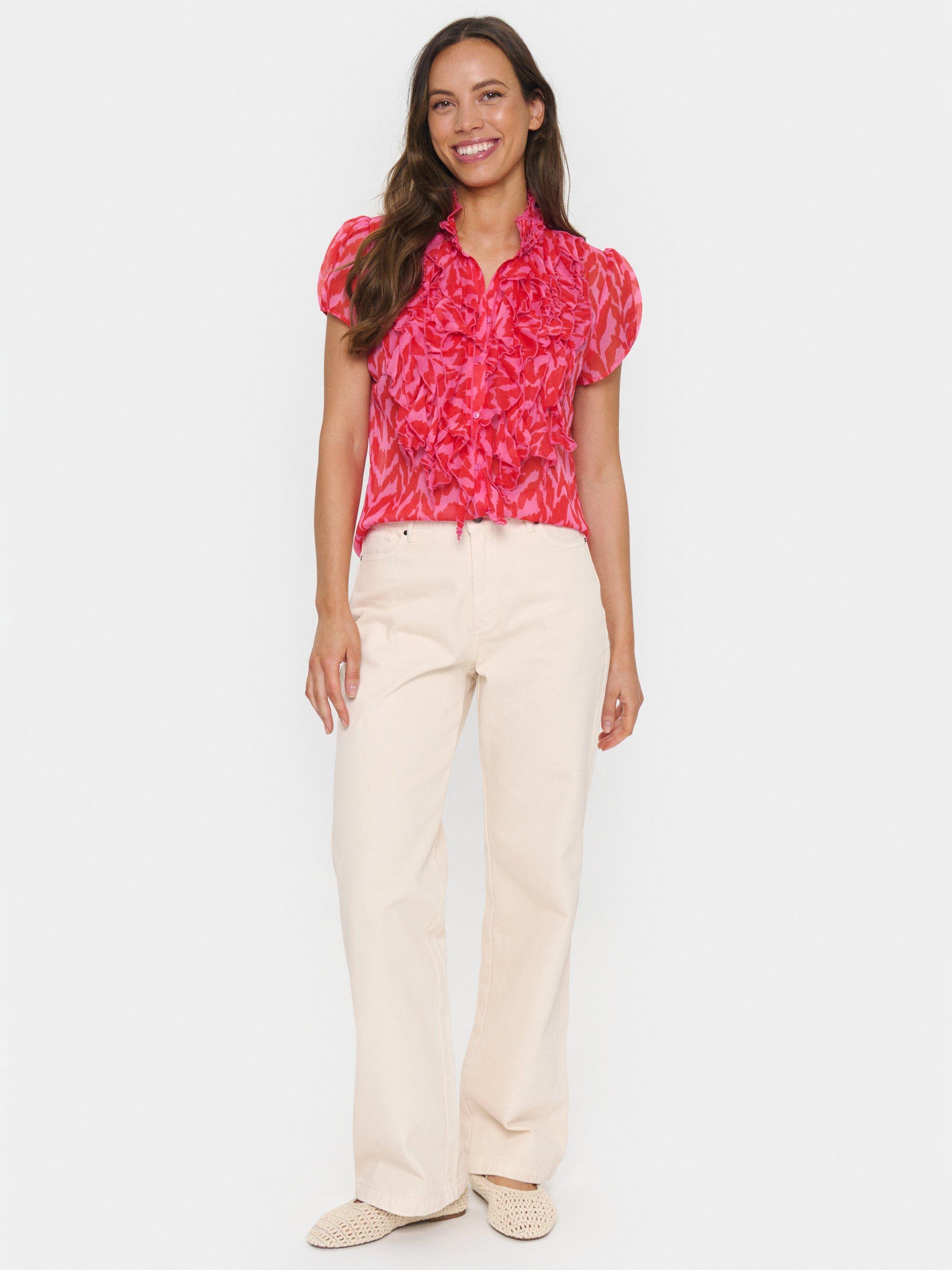 Product image 3 of 6, which shows Saint Tropez Lilja Abstract Crinkle Shirt, Pink/Multi, XS