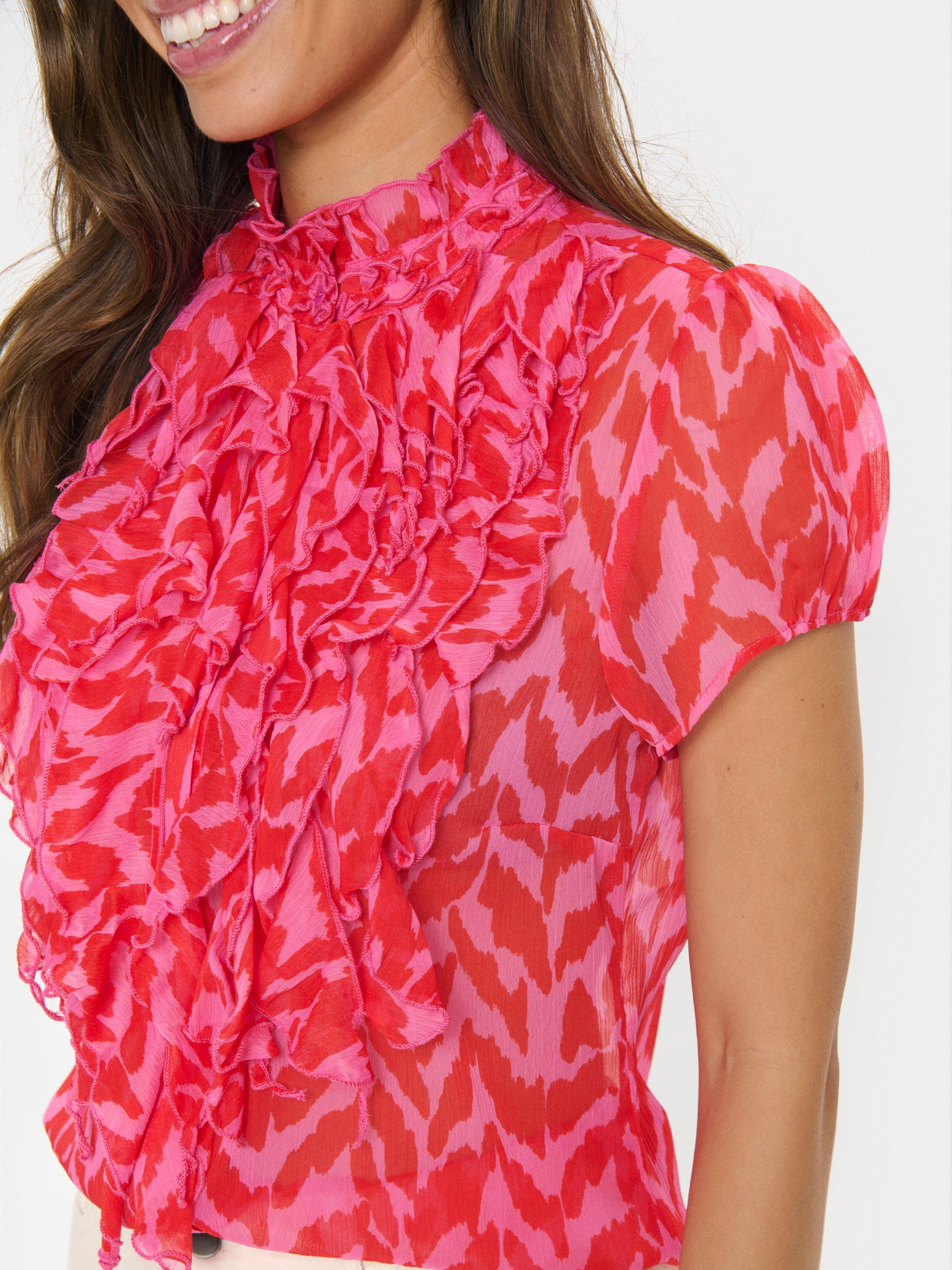 Product image 4 of 6, which shows Saint Tropez Lilja Abstract Crinkle Shirt, Pink/Multi, XS