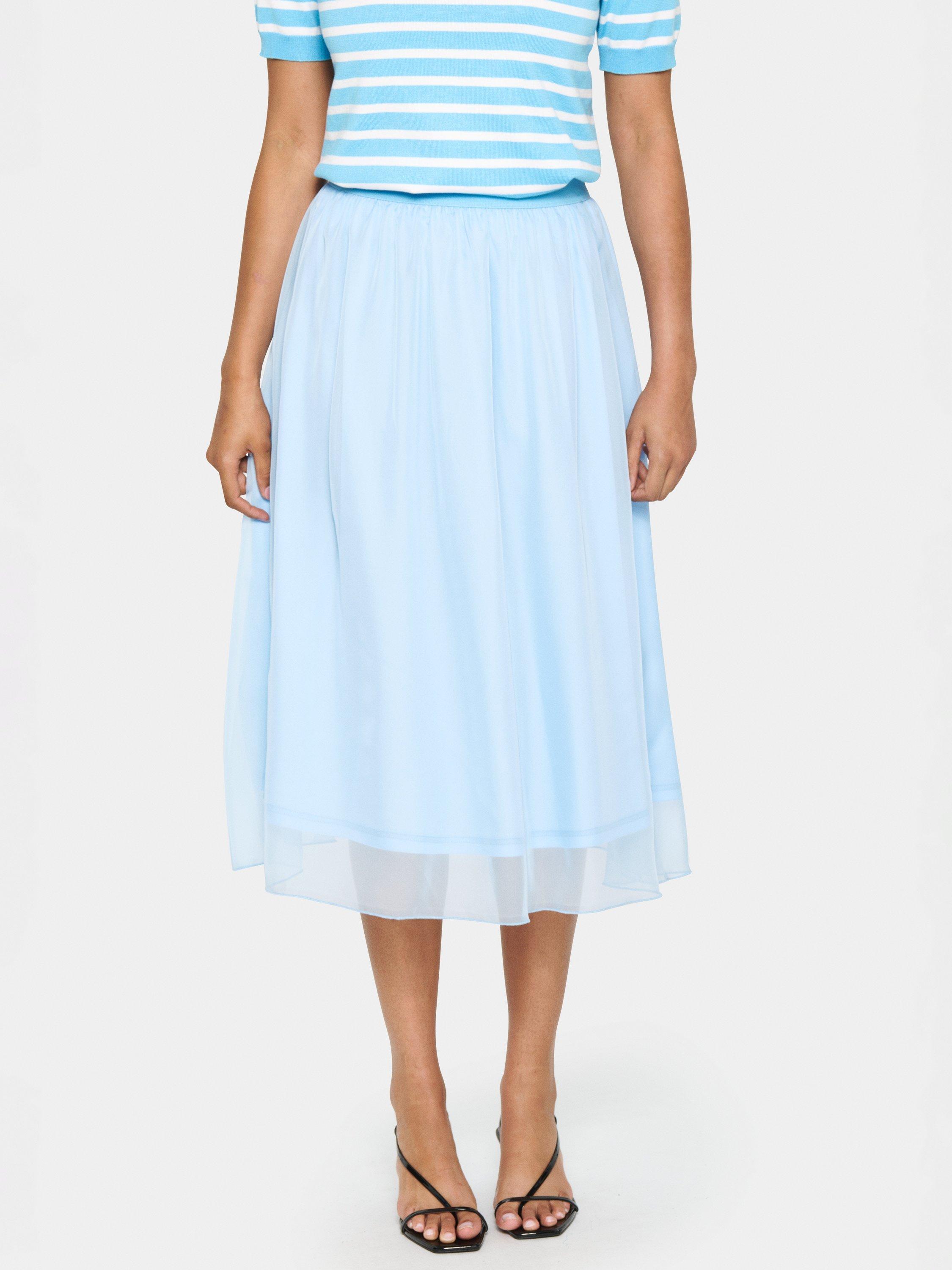 Product image 1 of 6, which shows Saint Tropez Coral Chiffon Midi Skirt, Airy Blue, XS
