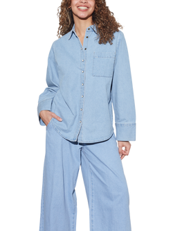 Sisters Point Osa Long Sleeve Denim Shirt, Light Blue Wash, Light Blue Wash