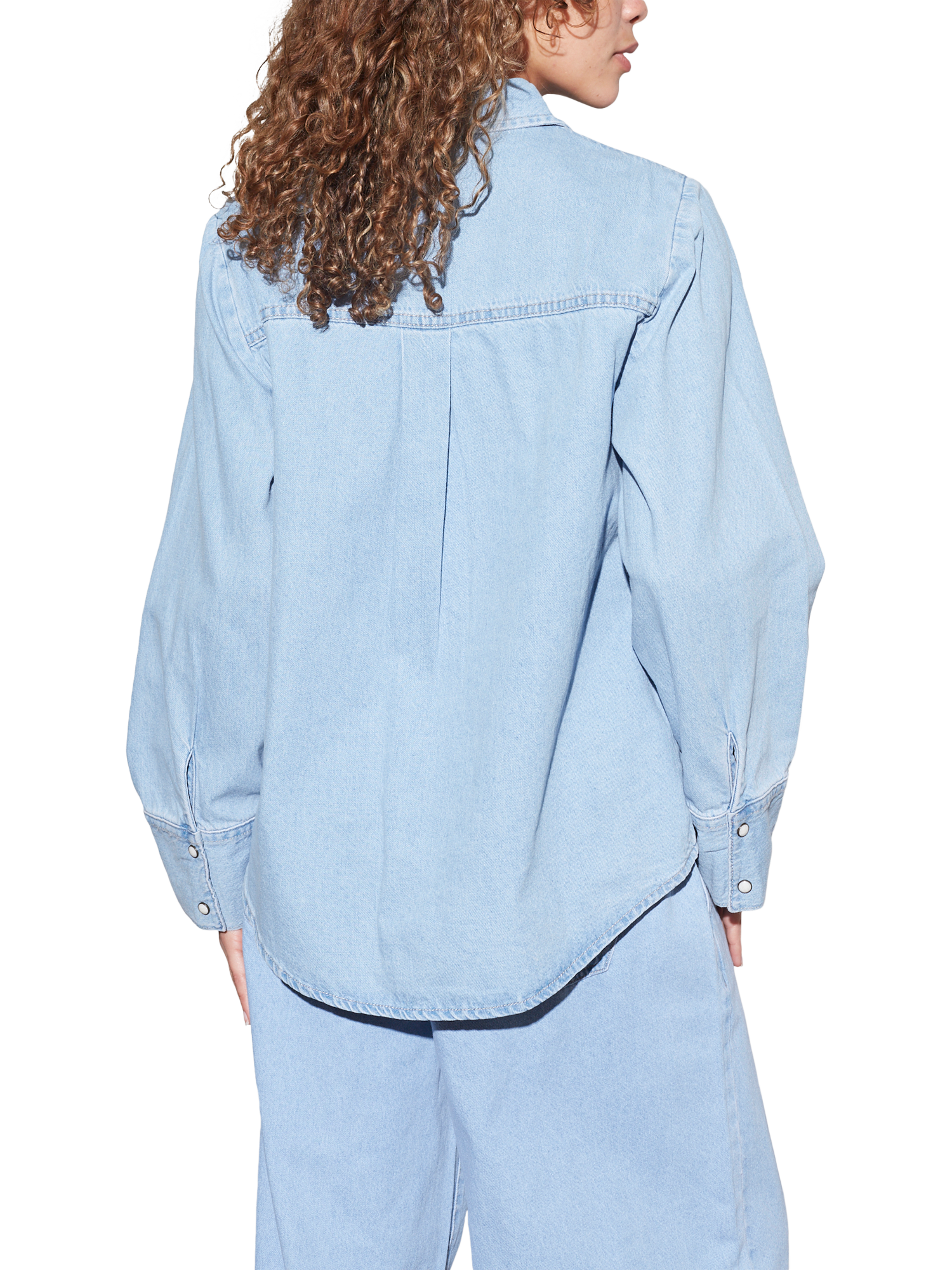 Product image 2 of 4, which shows Sisters Point Osa Long Sleeve Denim Shirt, Light Blue Wash, S