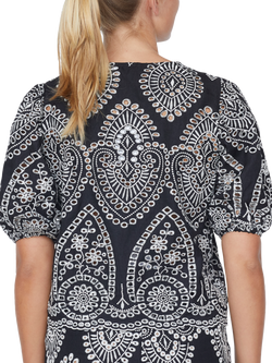 Sisters Point Nell Embroidered Tie Front Top, Black/Cream - view 2, Black/Cream