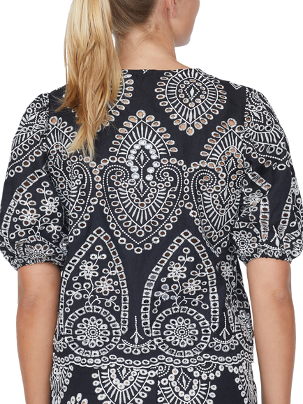 Sisters Point Nell Embroidered Tie Front Top, Black/Cream - view 2, Black/Cream