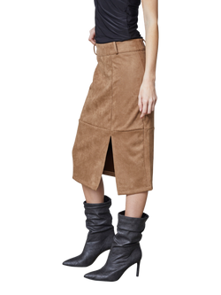 Sisters Point Velra Side Slit Midi Skirt, Camel, Camel