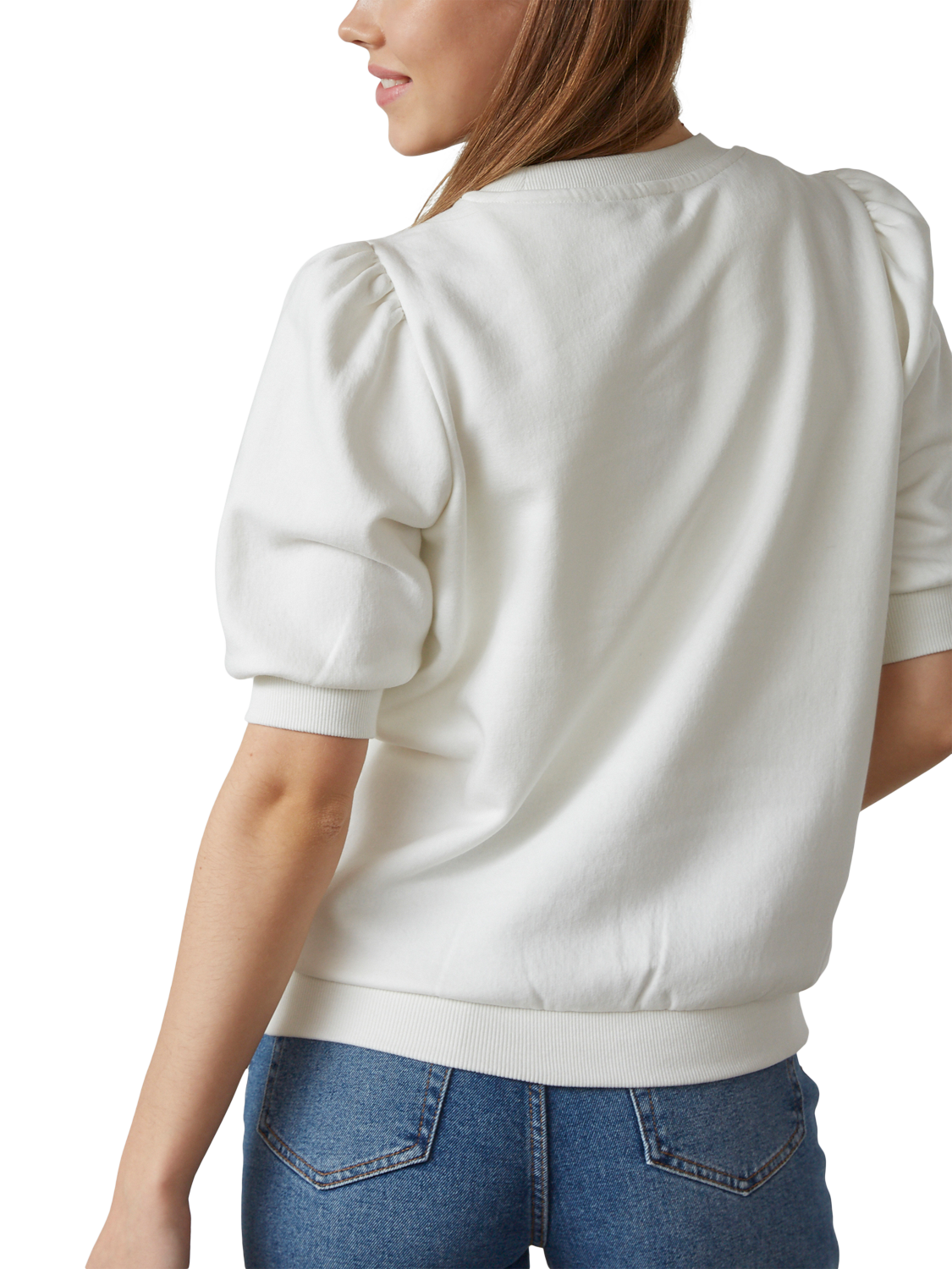 Product image 2 of 4, which shows Sisters Point Peva Short Puff Sleeve Sweatshirt, Cream, XS
