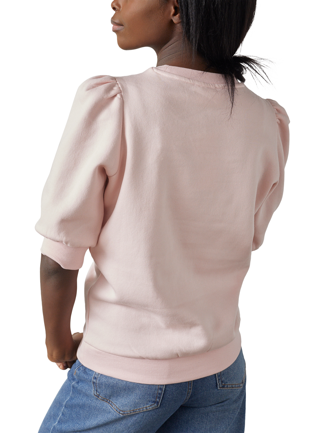 Product image 2 of 4, which shows Sisters Point Peva Short Puff Sleeve Sweatshirt, Baby Pink, XS