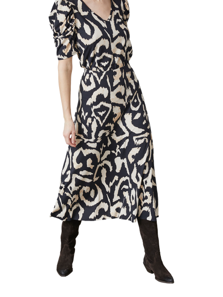 Sisters Point Vya Geometric Midi Skirt, Black/Cream, Black/Cream