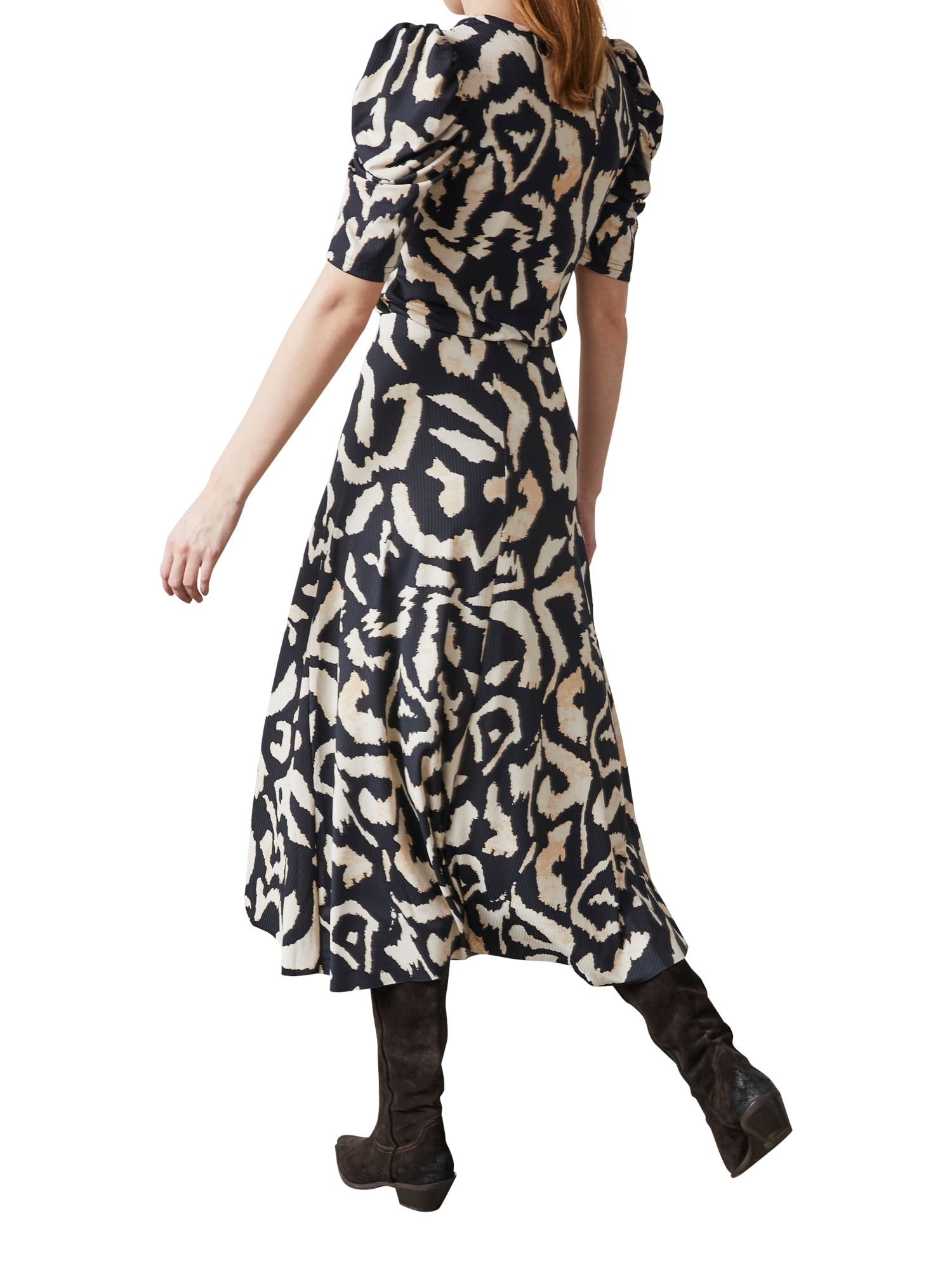 Product image 2 of 4, which shows Sisters Point Vya Geometric Midi Skirt, Black/Cream, XL