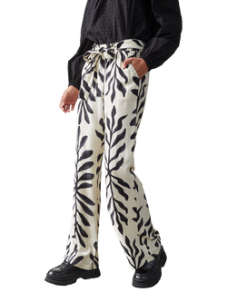 Sisters Point Ella High Waist Wide Leg Trousers, Cream/Black, Cream/Black