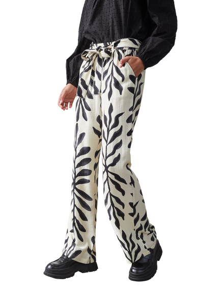Sisters Point Ella High Waist Wide Leg Trousers, Cream/Black, Cream/Black