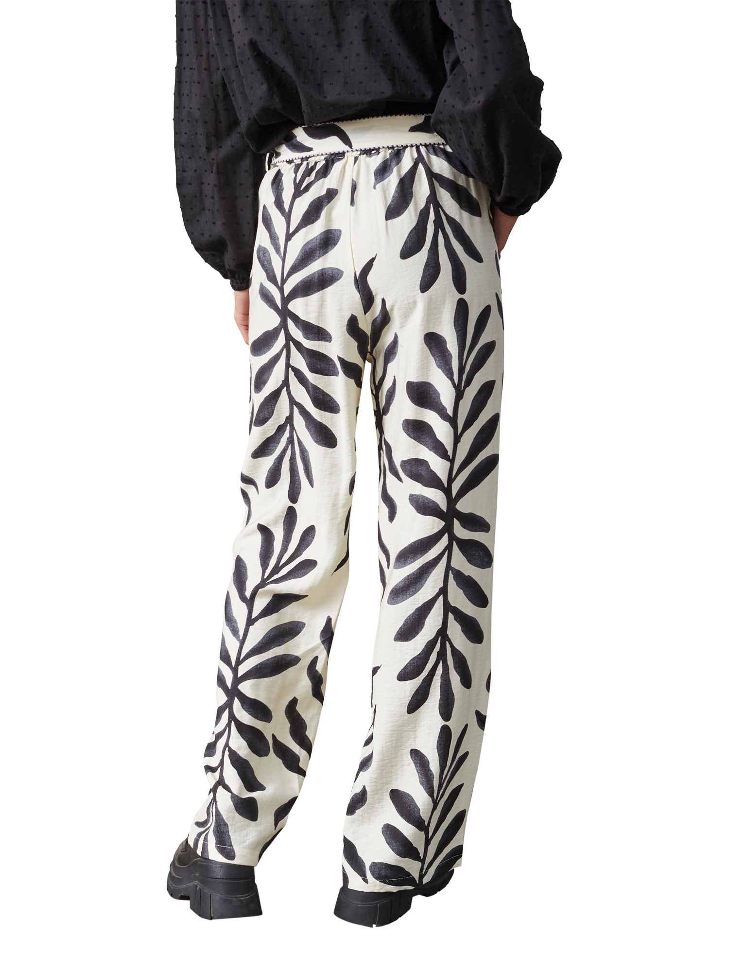 Product image 2 of 4, which shows Sisters Point Ella High Waist Wide Leg Trousers, Cream/Black, XS