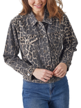 Sisters Point Feva Leopard Print Denim Jacket, Brown/Multi