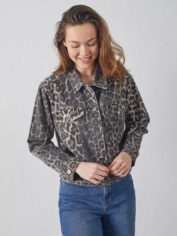 Sisters Point Feva Leopard Print Denim Jacket, Brown/Multi, Brown/Multi