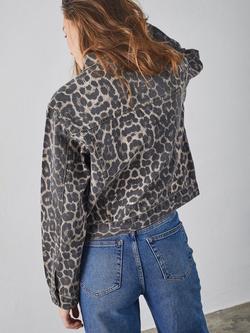 Sisters Point Feva Leopard Print Denim Jacket, Brown/Multi - view 2, Brown/Multi