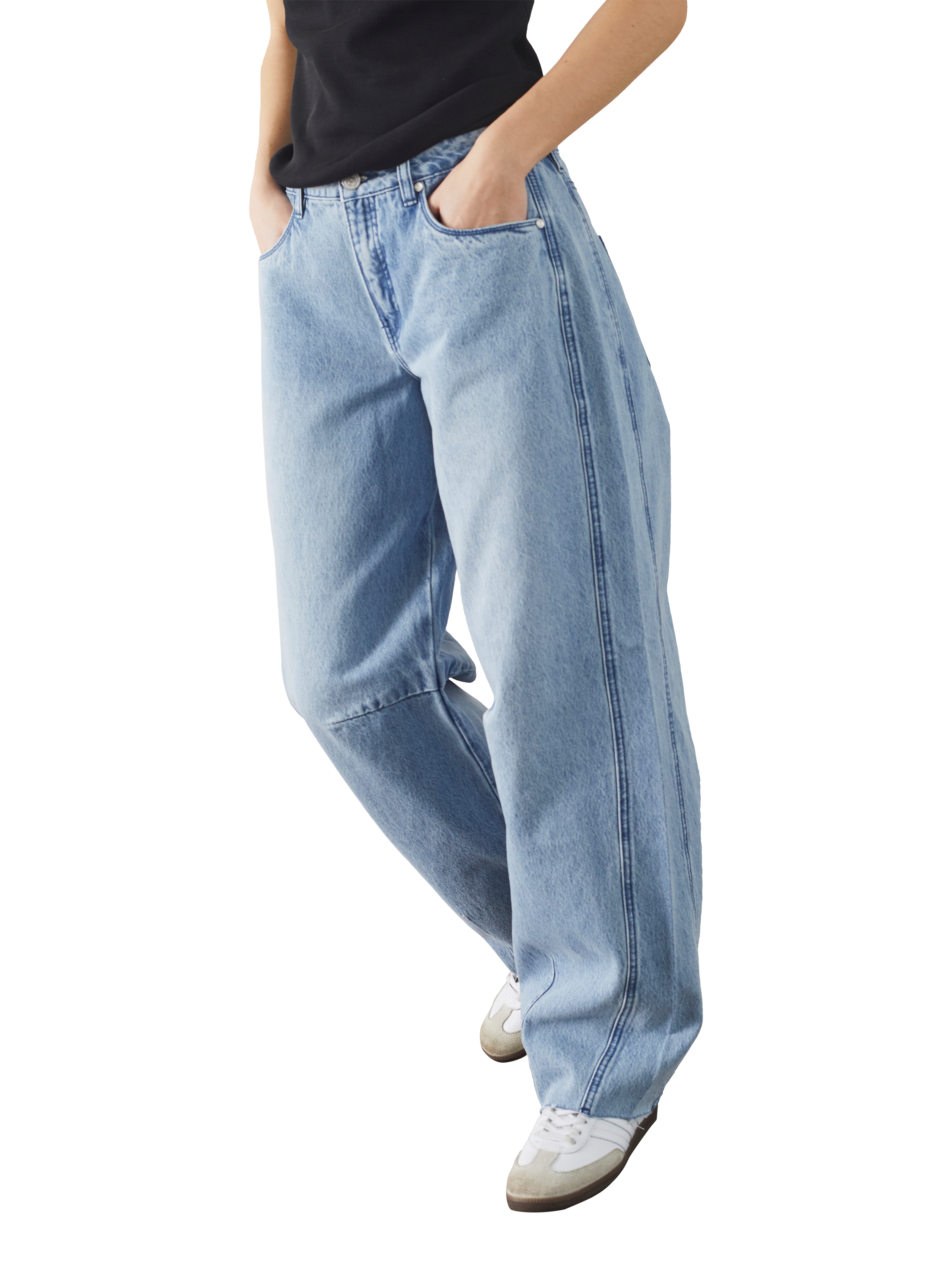 Product image 1 of 4, which shows Sisters Point Filia High Waist Loose Fit Jeans, Light Blue Wash, XS