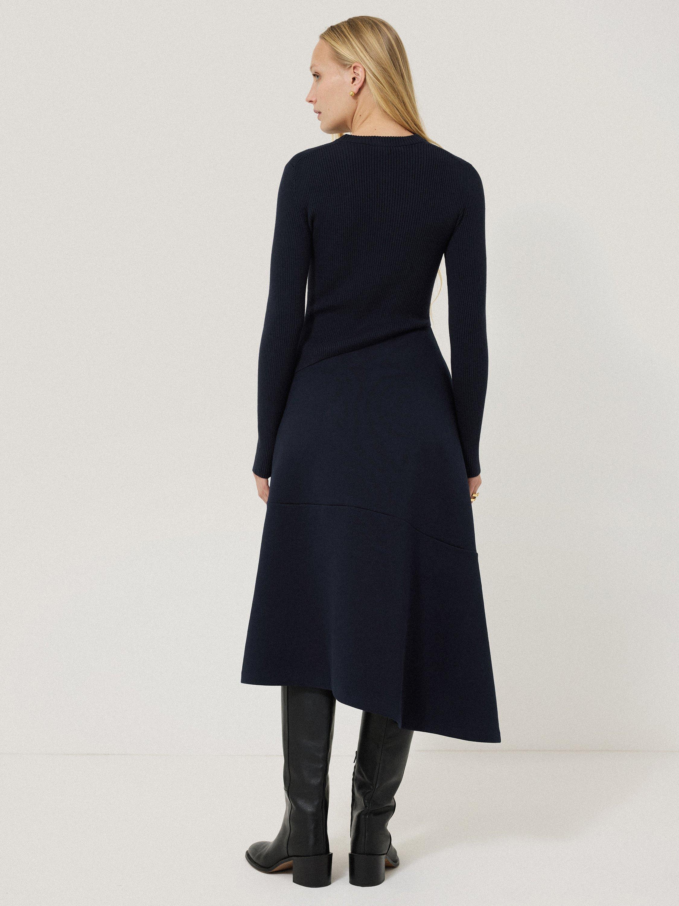 Product image 2 of 4, which shows Jigsaw Knit & Jersey Dress, Navy, S