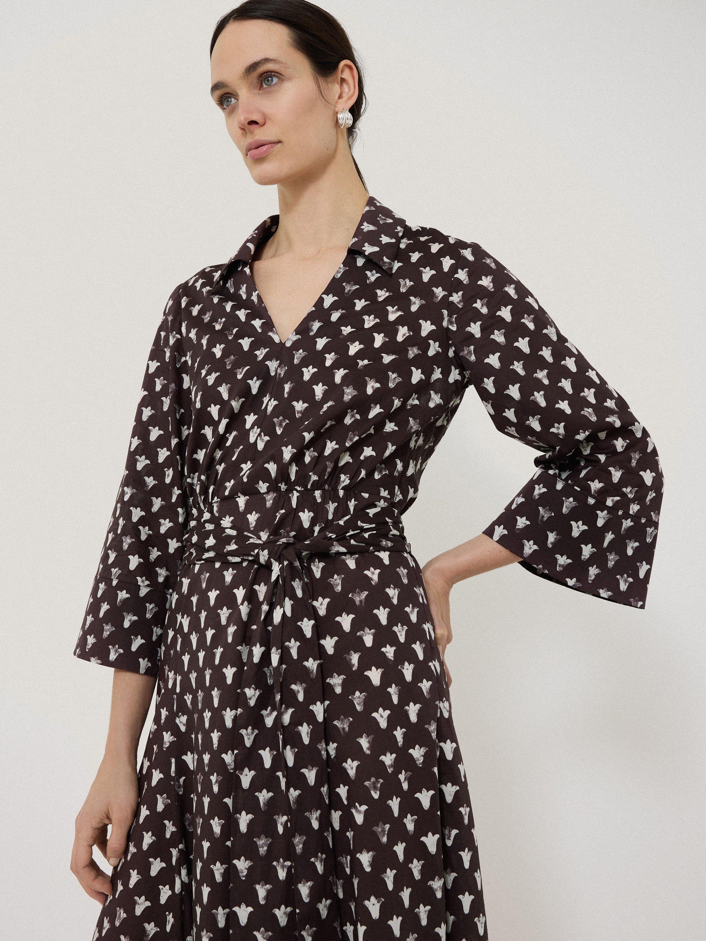 Product image 3 of 4, which shows Jigsaw Tulip Print Shirt Dress, Oxblood, 6