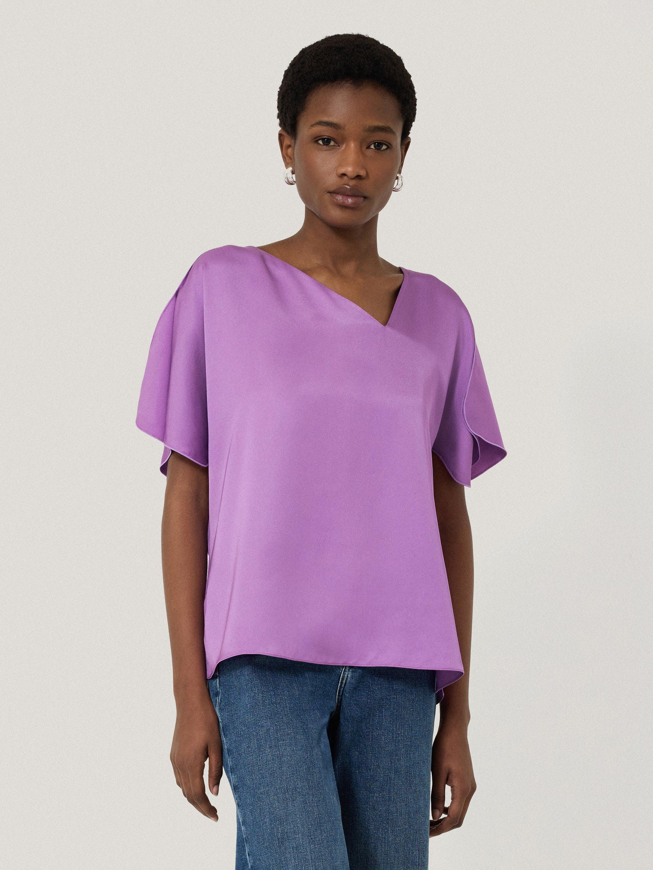 Product image 1 of 6, which shows Jigsaw Asymmetric Neck Drape Top, Purple, 6