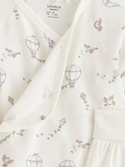 Lindex Baby 3 Piece Bodysuit, Joggers & Hat Set, Light Dusty White, Tiny Baby - view 2, Light Dusty White