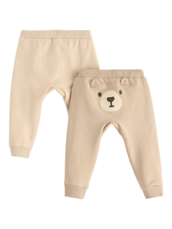 Lindex Baby Plain &  Bear Joggers, Pack of 2, Beige, Beige