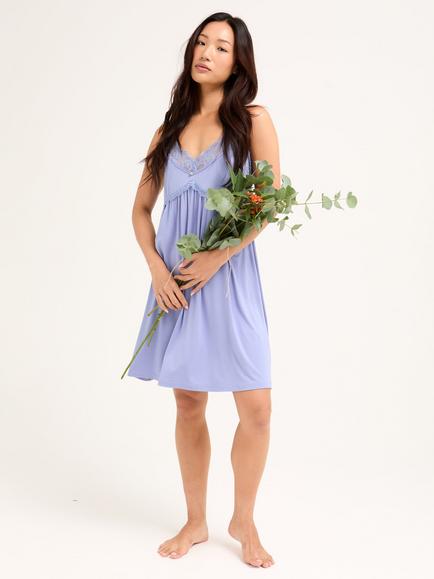 Pretty You London Lace Trim Bamboo Rich Chemise, Heather, Heather