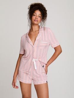Pretty You London Stripe Bamboo Rich Shorty Pyjama Set, Blush, Blush