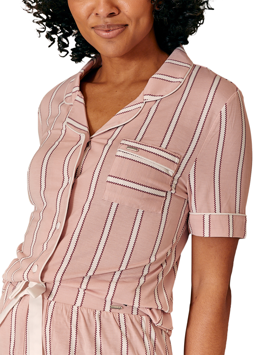 Product image 2 of 4, which shows Pretty You London Stripe Bamboo Rich Shorty Pyjama Set, Blush, 8