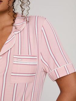 Pretty You London Stripe Bamboo Rich Shorty Pyjama Set, Blush - view 2, Blush
