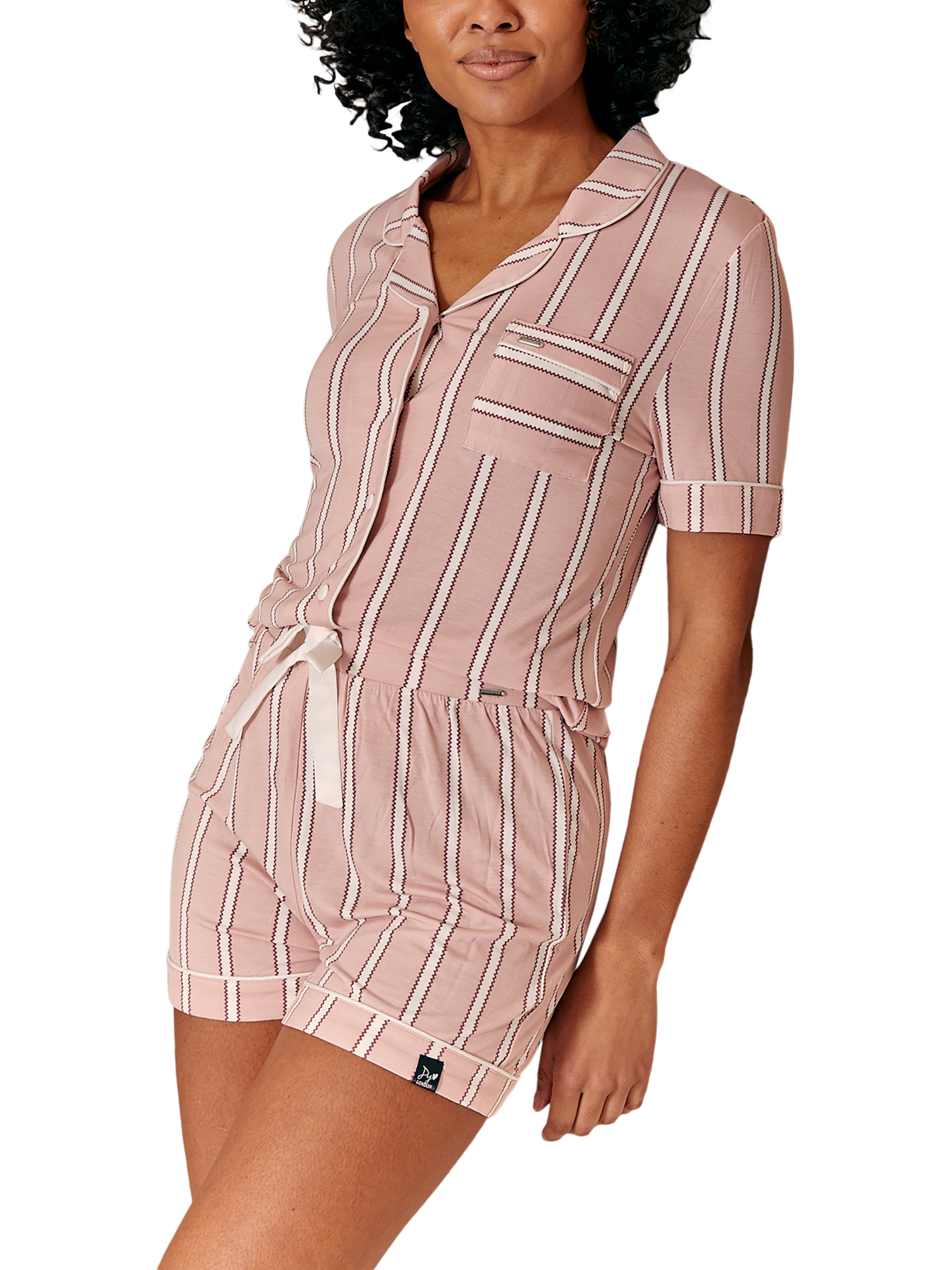 Product image 4 of 4, which shows Pretty You London Stripe Bamboo Rich Shorty Pyjama Set, Blush, 8
