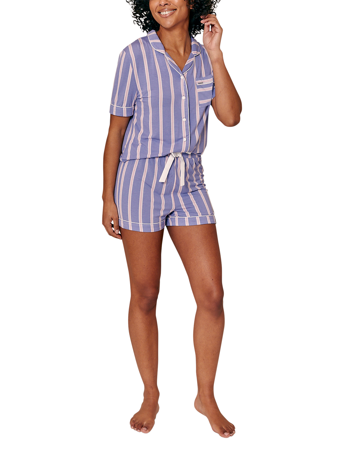 Product image 1 of 5, which shows Pretty You London Stripe Bamboo Rich Shorty Pyjama Set, Heather, 8