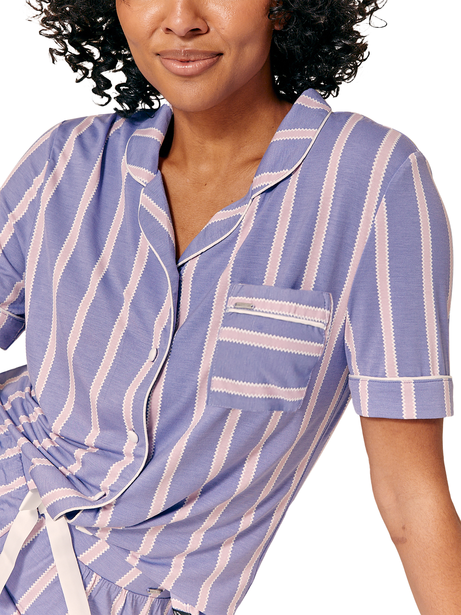 Product image 2 of 5, which shows Pretty You London Stripe Bamboo Rich Shorty Pyjama Set, Heather, 8
