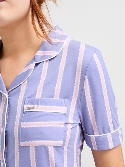 Pretty You London Stripe Bamboo Rich Shorty Pyjama Set, Heather - view 2, Heather
