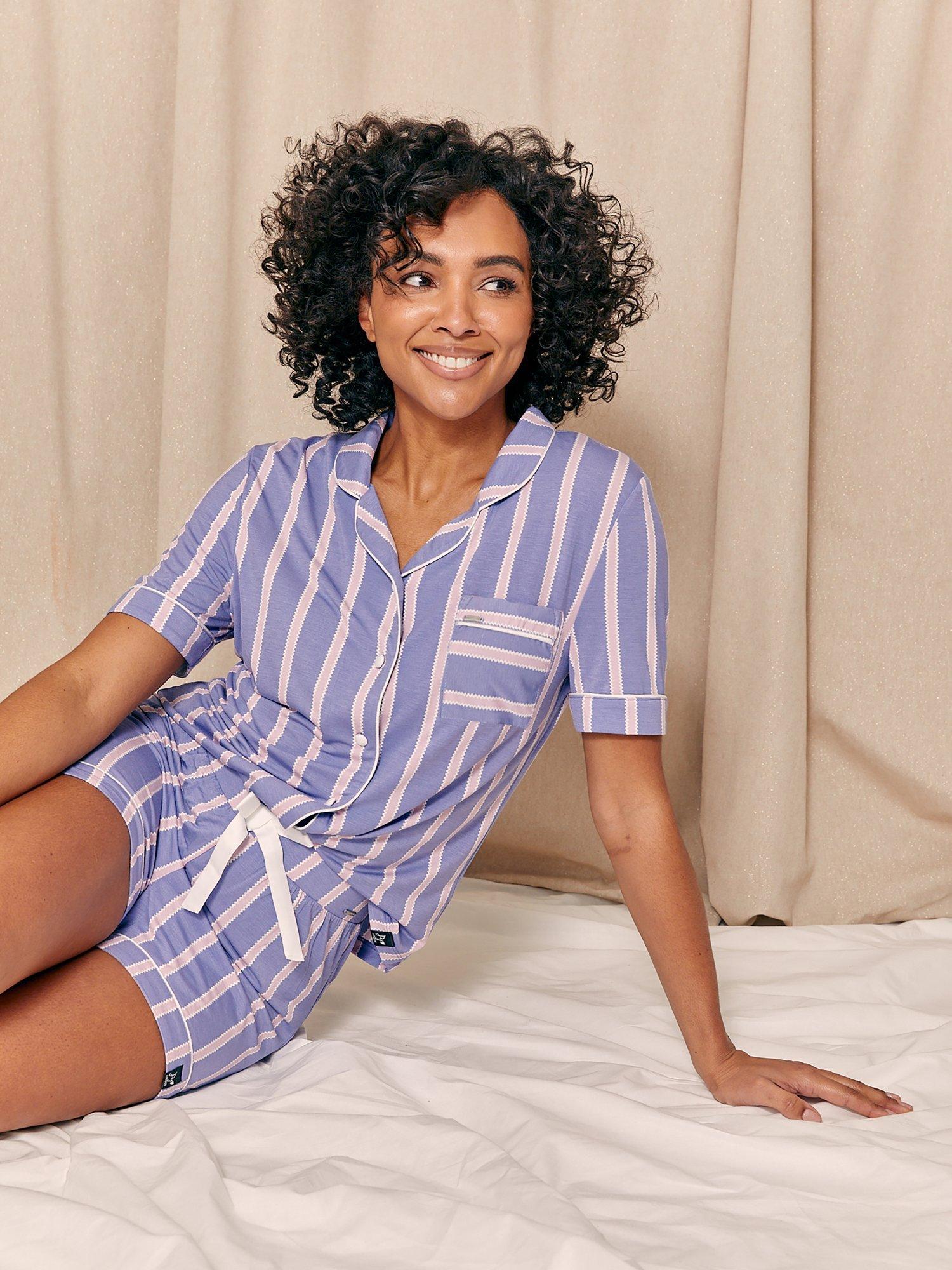 Product image 4 of 5, which shows Pretty You London Stripe Bamboo Rich Shorty Pyjama Set, Heather, 8