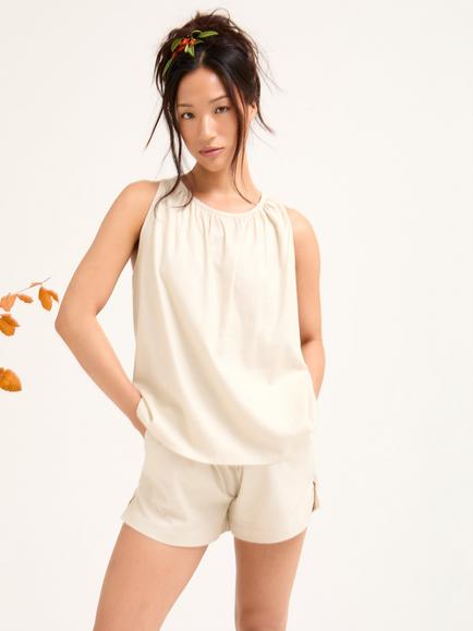 Pretty You London Cotton Modal Vest Short Set, Natural