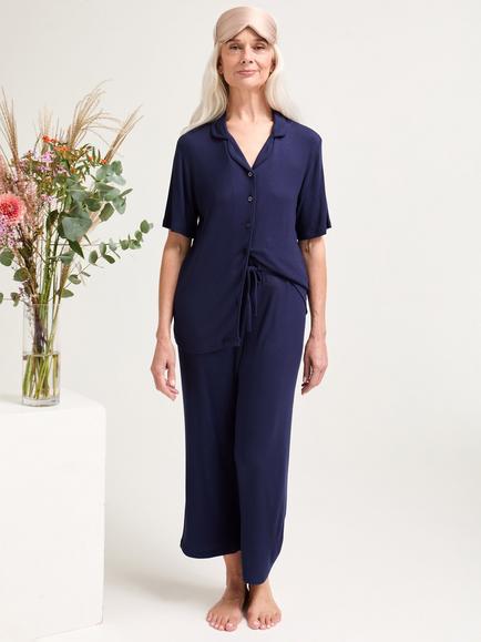 Pretty You London Ribbed Cropped Pyjama Set, Midnight