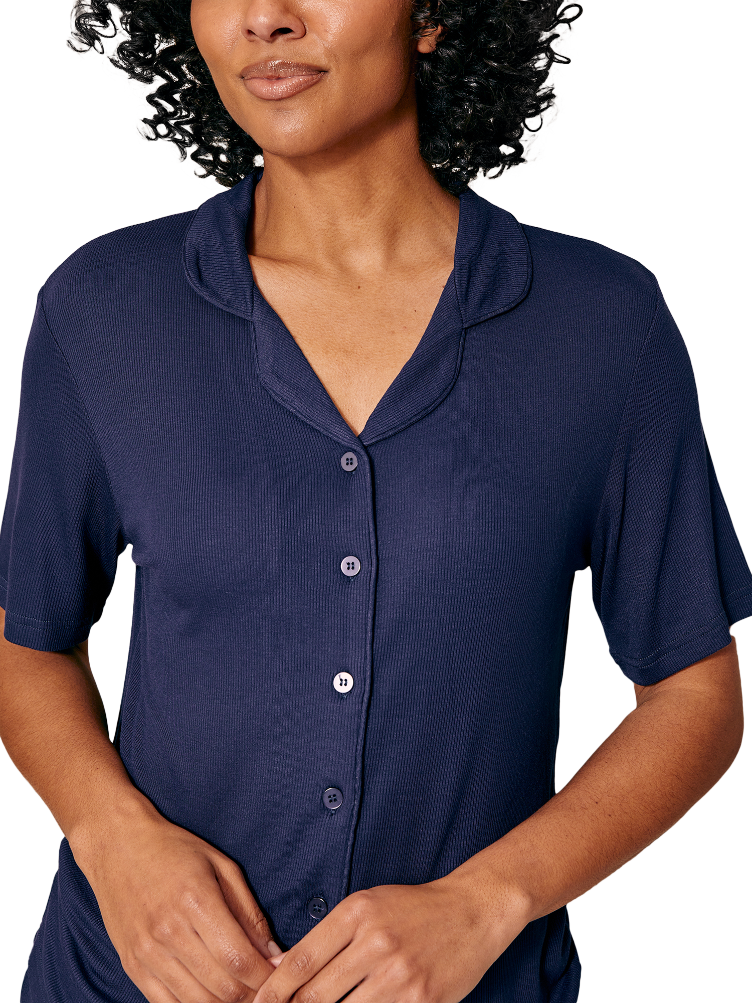 Product image 2 of 5, which shows Pretty You London Ribbed Cropped Pyjama Set, Midnight, 8