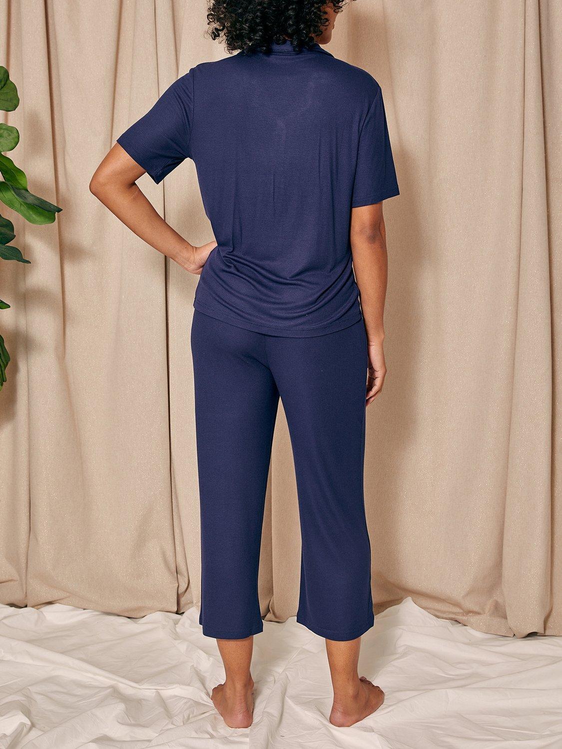 Product image 3 of 5, which shows Pretty You London Ribbed Cropped Pyjama Set, Midnight, 8