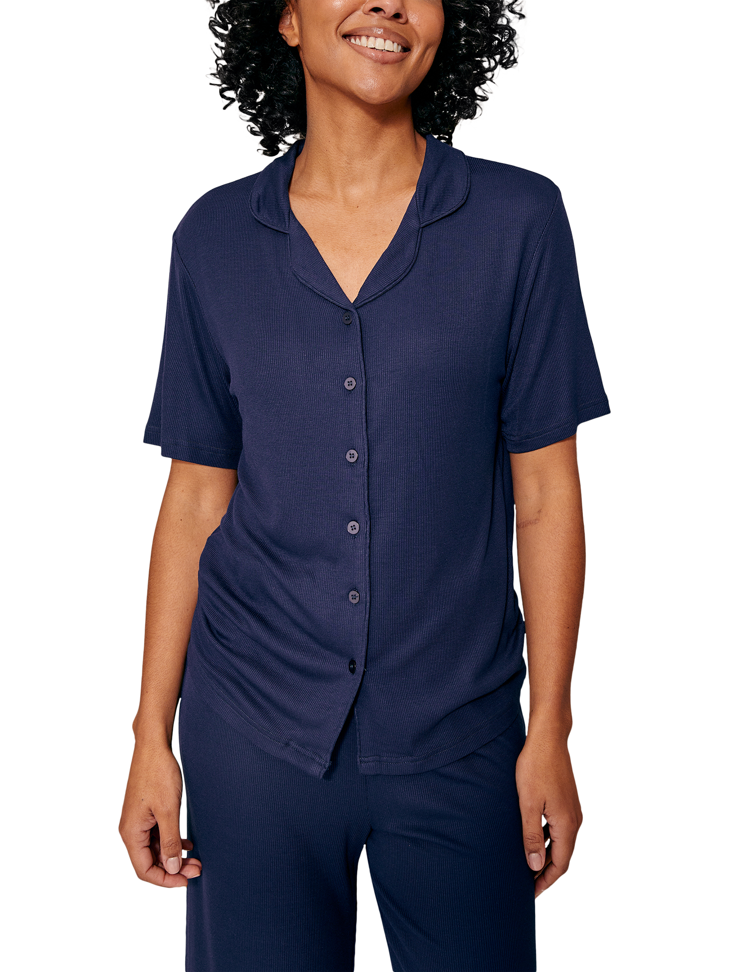 Product image 4 of 5, which shows Pretty You London Ribbed Cropped Pyjama Set, Midnight, 8