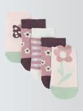 John Lewis Baby Floral Socks, Pack of 5, Purple