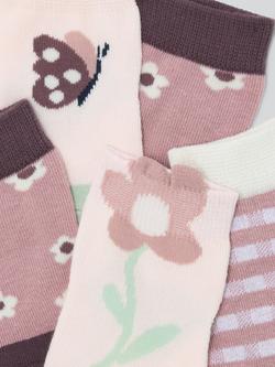 John Lewis Baby Floral Socks, Pack of 5, Purple - view 2, Purple